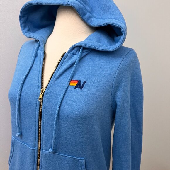 EUC Aviator Nation Rainbow Rib Zip Hoodie Light Blue Sz XS - Picture 3 of 12